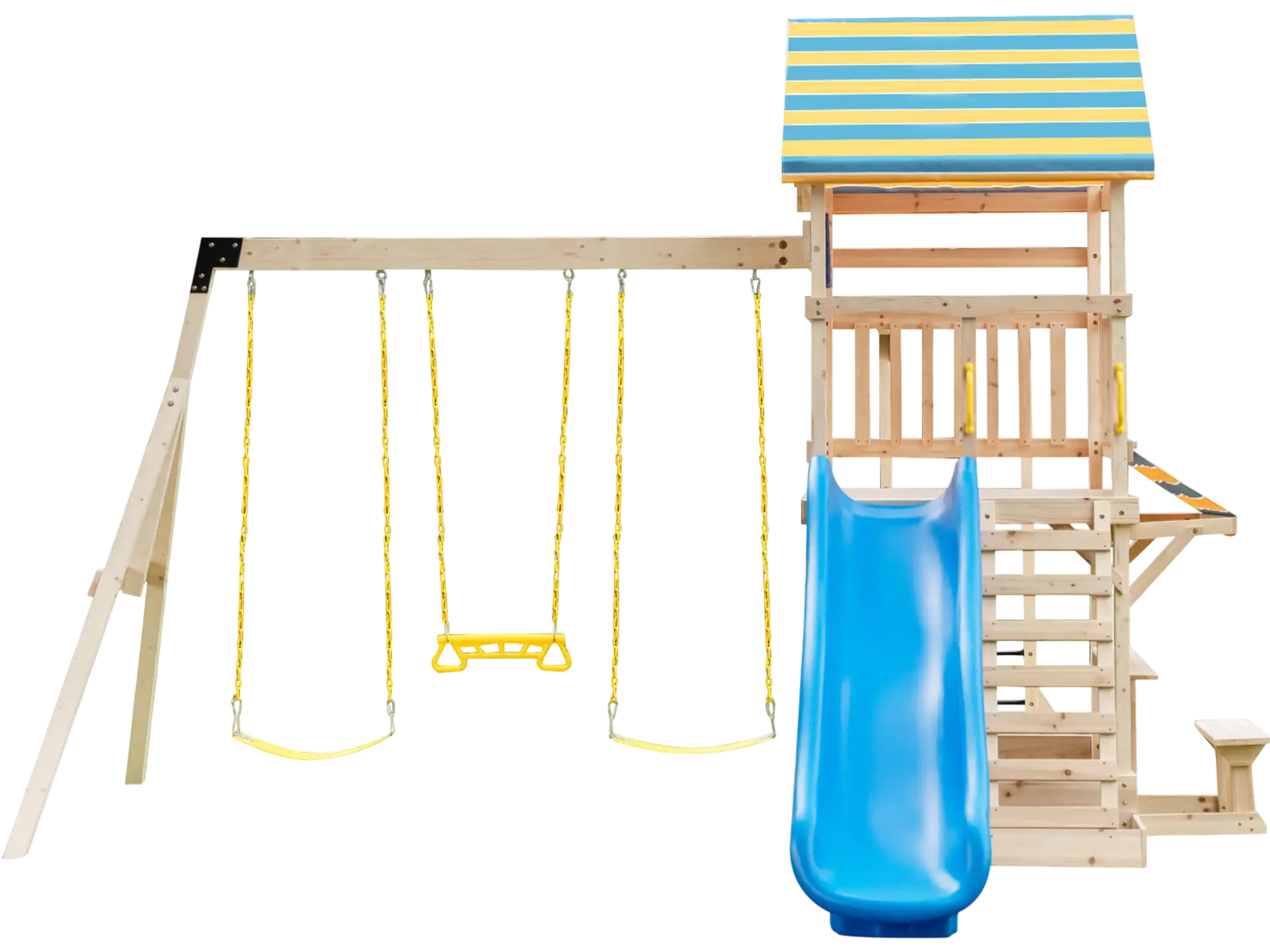 Costway Wooden Swing Set Large Upper Deck Slide Steering Wheel 59871243 New