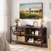 Wooden TV Stand Entertainment for TVs up to 55 Inch with X-Shaped Frame-Rustic Brown - Gallery View 1 of 10