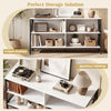 Stylish wooden TV stand with X-shaped frame, featuring spacious tabletop and 4 open shelves for ample storage.