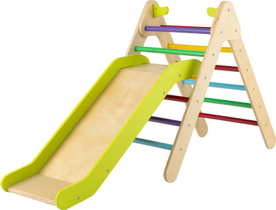 Costway 2-in-1 Wooden Triangle Climber Set Adjustable Slide Multicolor 64713289 New