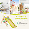 Toddler triangle climber set with adjustable slide in multicolor, designed for safe play in homes and kindergartens.