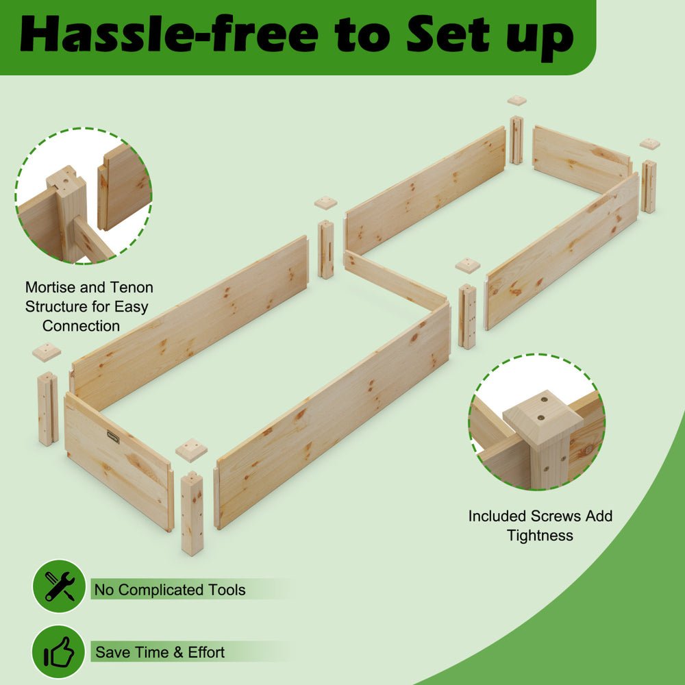 Wooden vegetable raised garden bed assembly with solid fir wood, tenon structure, and included screws for easy setup.