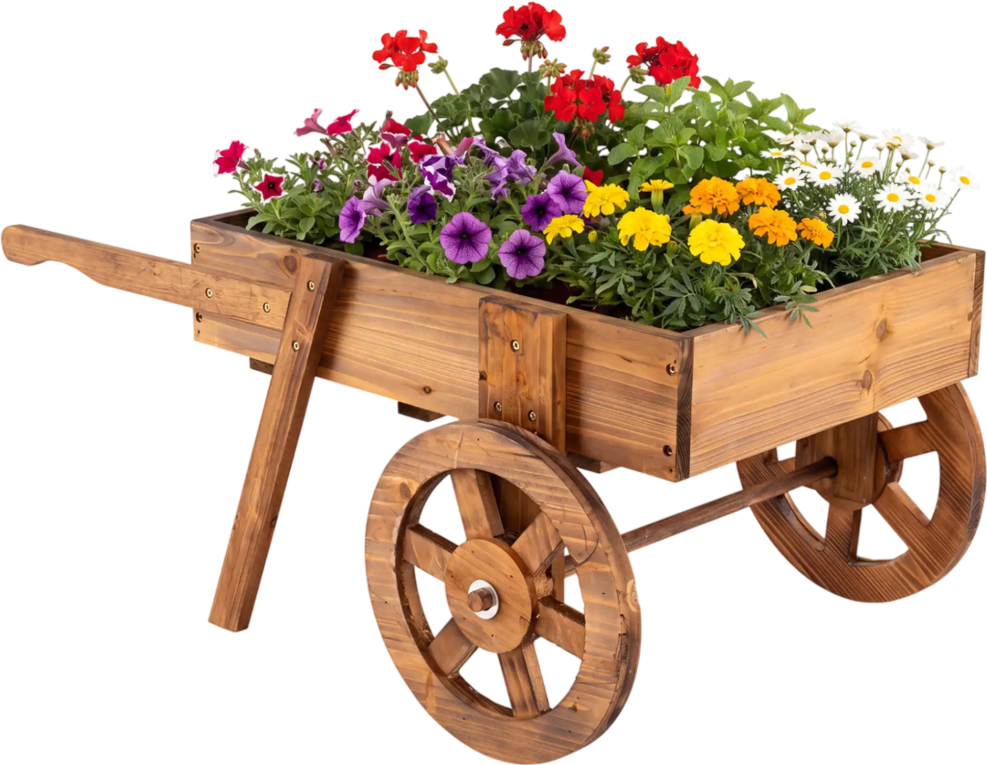 Costway Wooden Wagon Planter with Wheels Indoor Outdoor Garden Bed 21867487 New