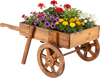 Wooden wagon planter with wheels featuring a large slatted box for flowers, herbs, or decorations, perfect for indoor and outdoor use.