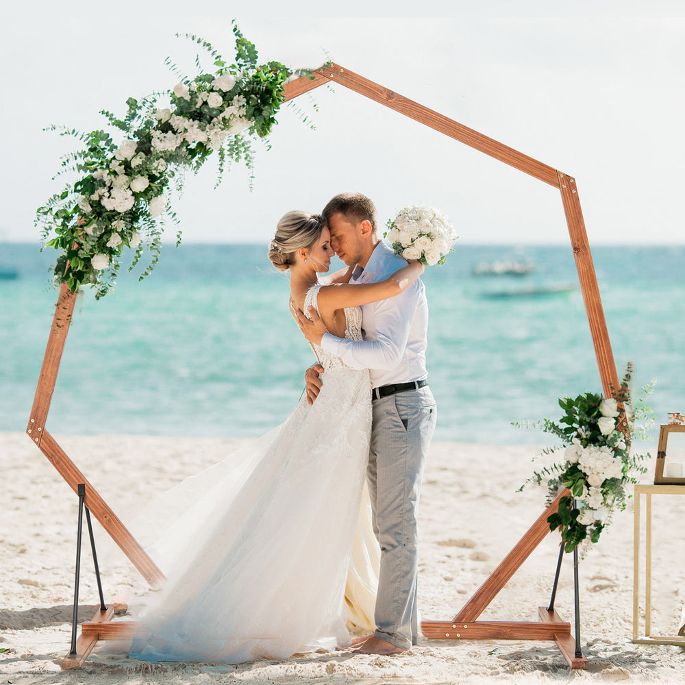 Wooden Wedding Arch Solid Wood Arbor Backdrop Stand for Wedding Ceremony-Heptagon - Gallery View 1 of 14