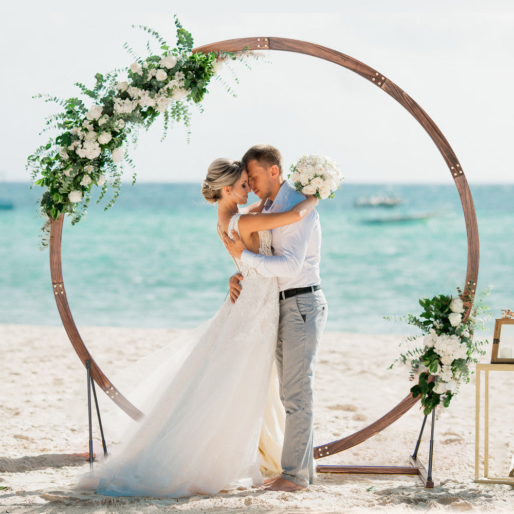 Wooden Wedding Arch Solid Wood Arbor Backdrop Stand for Wedding Ceremony-Round - Gallery View 1 of 13