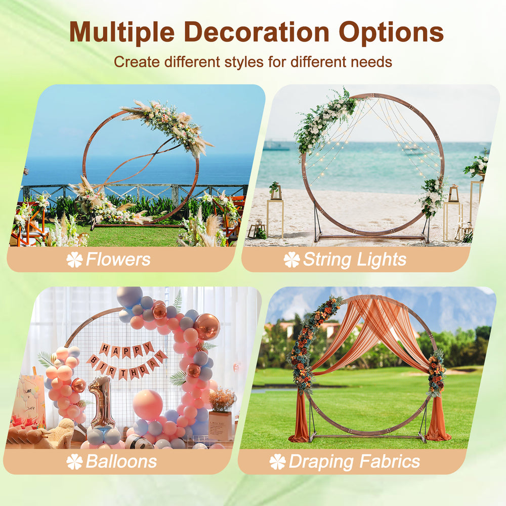 Wooden wedding arch backdrop stand in round shape, crafted from natural fir wood, perfect for outdoor ceremonies and.