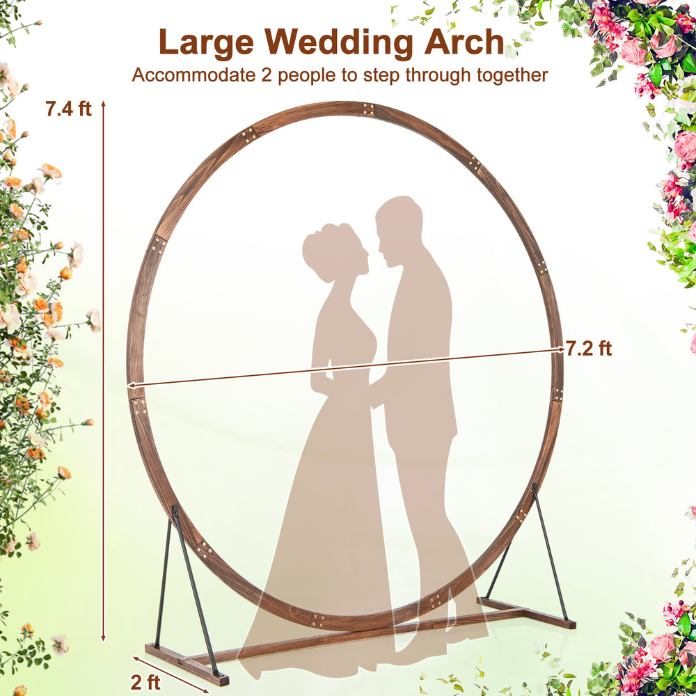 Large wooden wedding arch made of fir wood, 7.4 ft tall, perfect for ceremonies and outdoor decor.