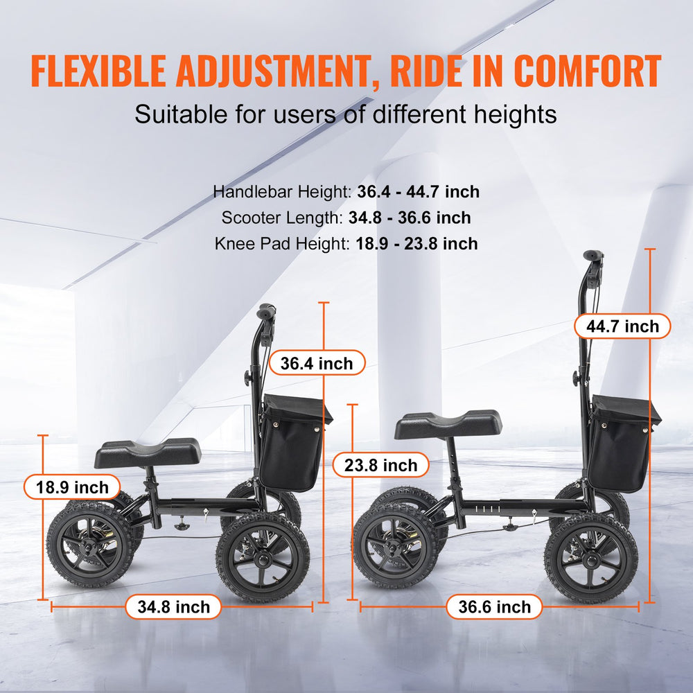 Vevor Knee Scooter Folding Walker Aluminum Frame 350 lbs. Capacity Height Adjustable and 12" Wheels New