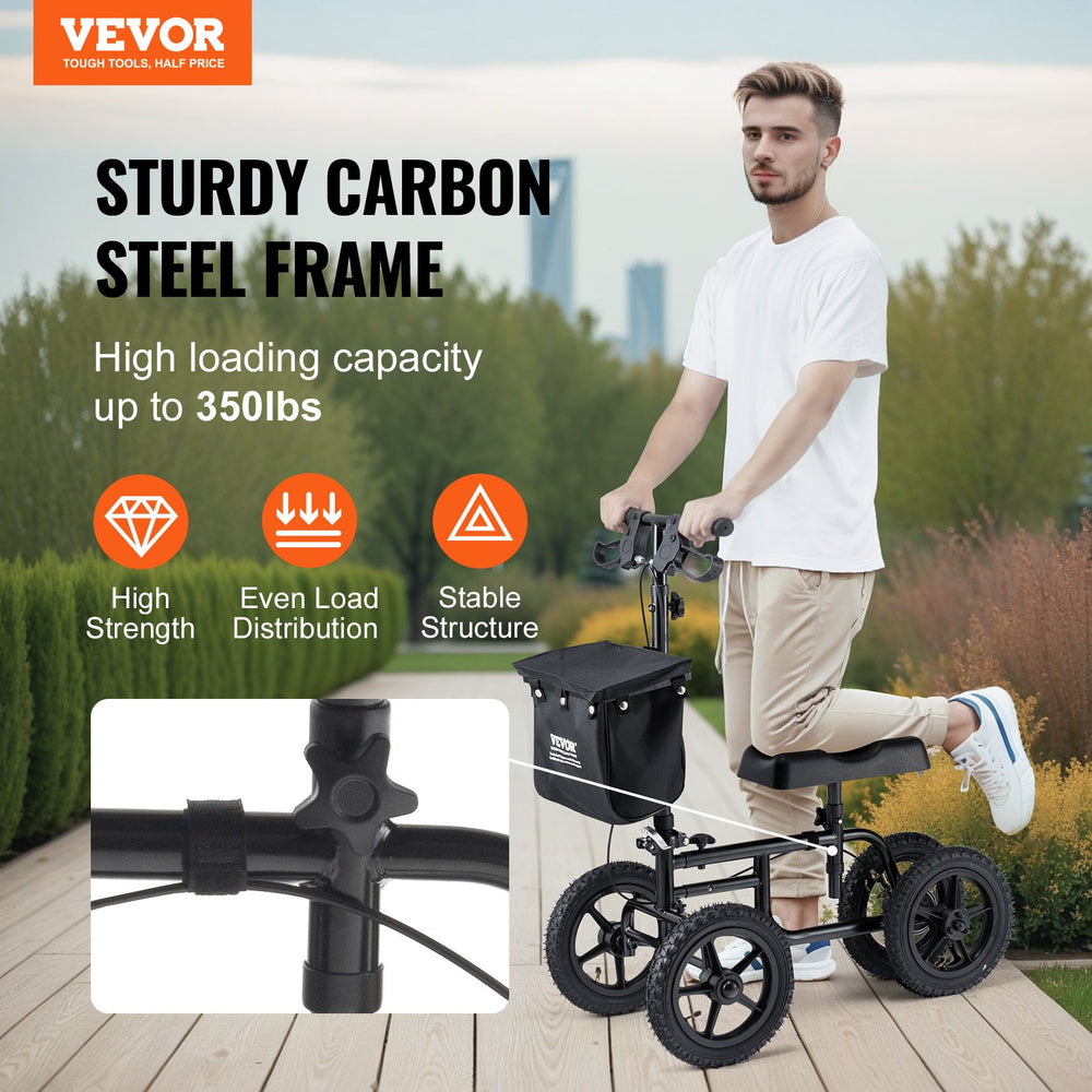 Vevor Knee Scooter Folding Walker Carbon Steel Frame 350 lbs. Capacity Height Adjustable and 12" Wheels New