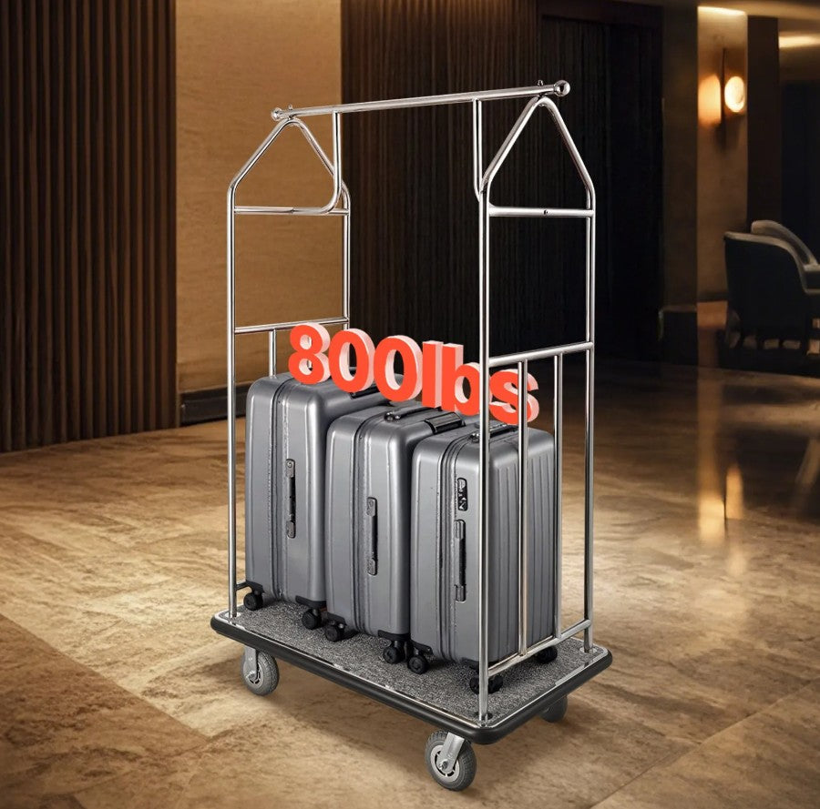 Vevor Hotel Luggage Cart 42.5" x 25" x 71" Stainless Steel 800 Lbs Capacity Silent Rubber Wheels New