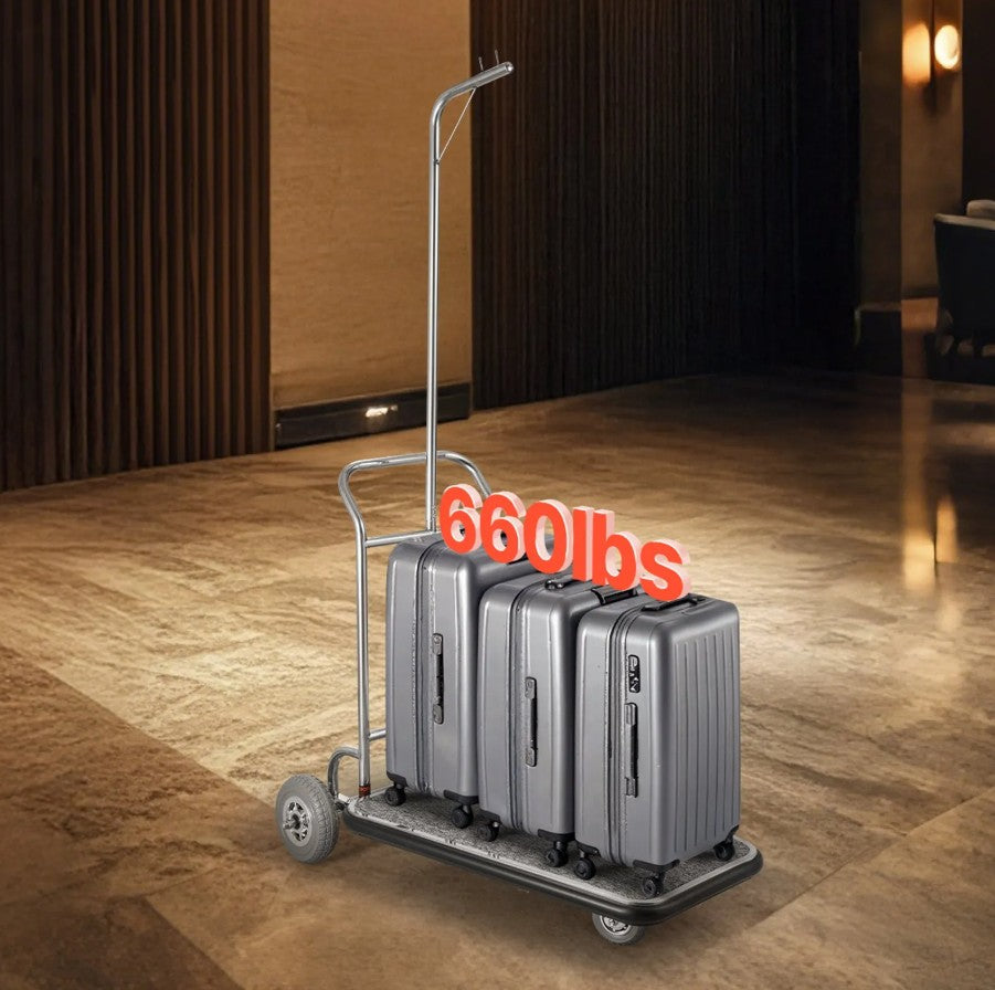 Vevor 3-Wheel Bellman Luggage Cart 660 Lb Capacity Stainless Steel Hotel Trolley New