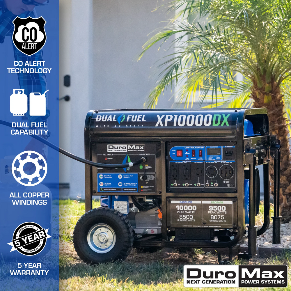 DuroMax XP10000DX 8500W/10000W Dual Fuel Gas Propane Generator with Electric Start and CO Alert New