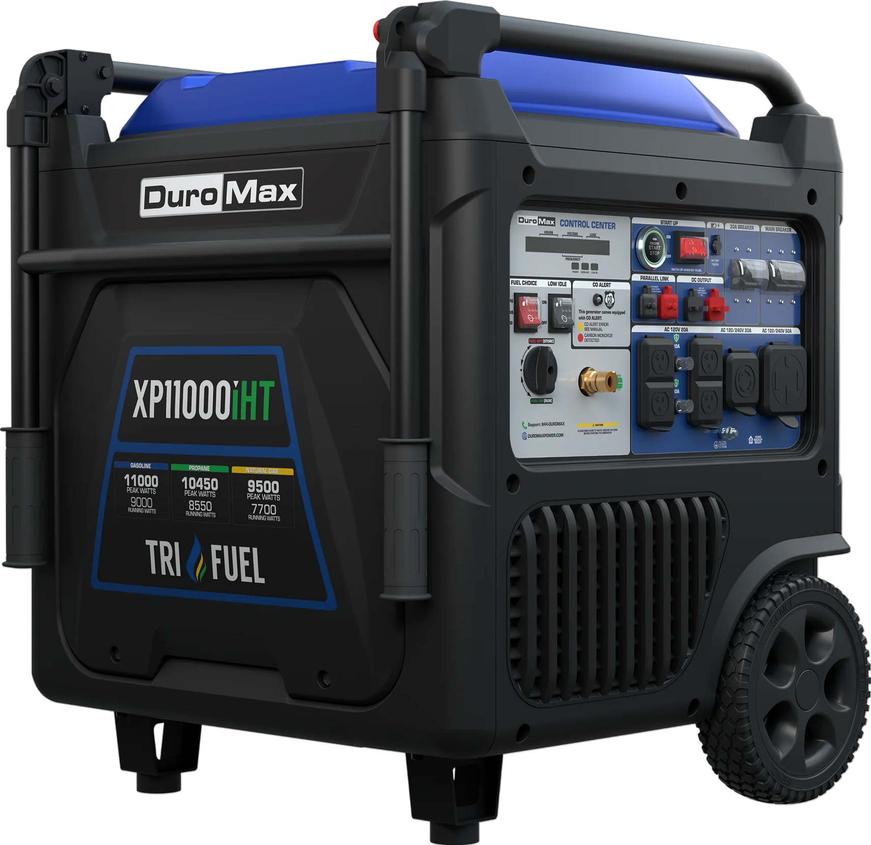 DuroMax XP11000iHT 9000W/11000W Generator Tri-Fuel 50A Gas Propane Natural Gas Inverter Low THD Remote Start CO Alert New