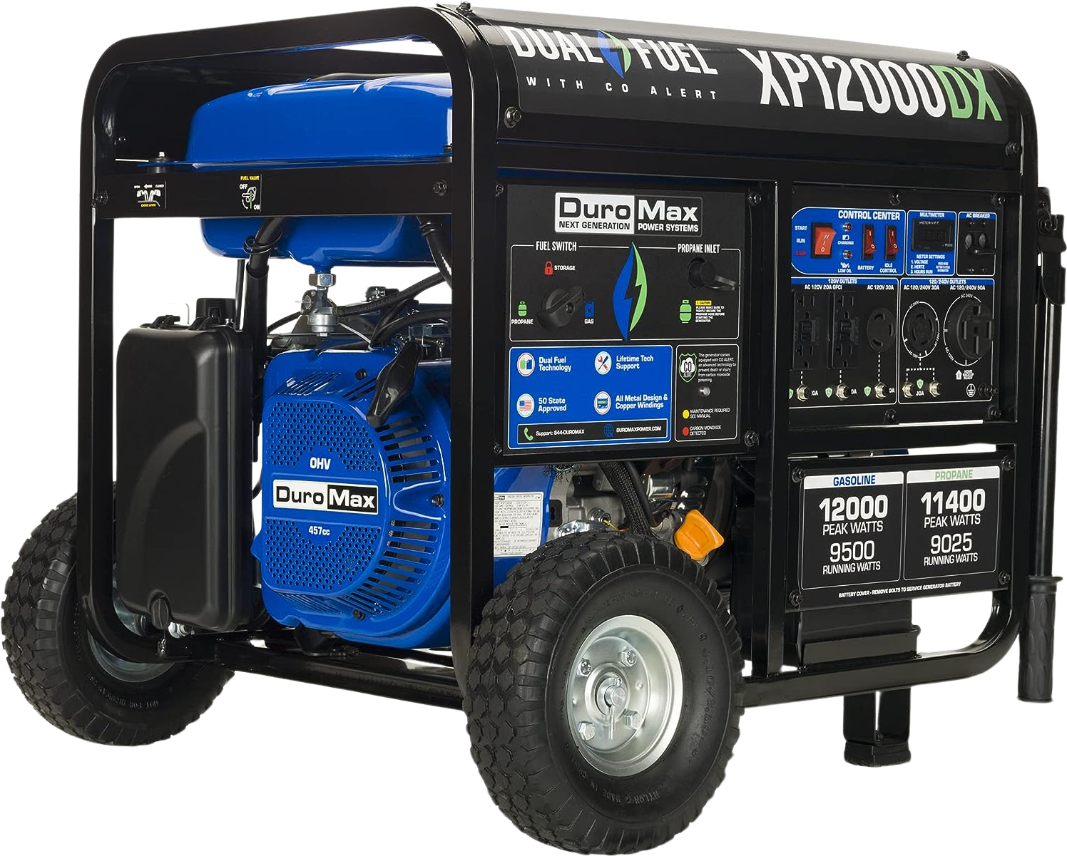 DuroMax XP12000DX 9500W/12000W Dual Fuel Gas Propane Generator with Electric Start and CO Alert New