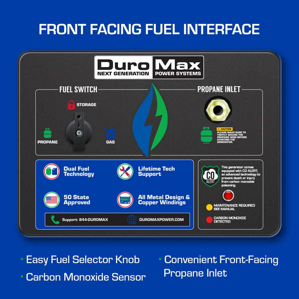 DuroMax XP13000DX 10500W/13000W Dual Fuel Gas Propane Generator with Electric Start and CO Alert New