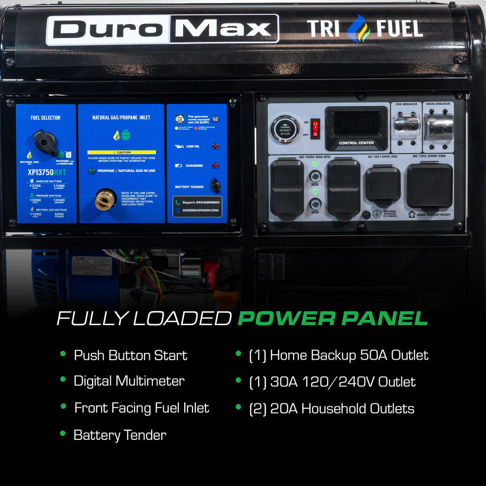 DuroMax 13,750 Watt Tri Fuel Portable HXT Generator w/ CO Alert