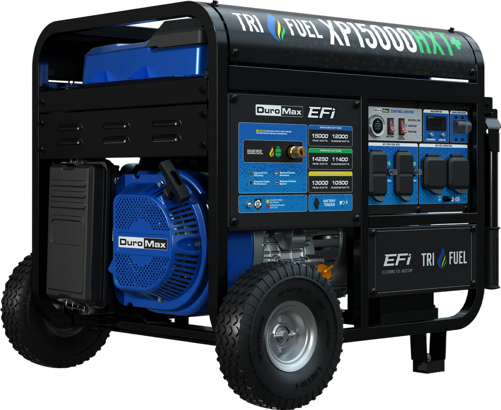 DuroMax XP15000HXT+ 12000W/15000W Generator Tri-Fuel 50A Gasoline Propane Natural Gas CO Alert Remote Start CARB New