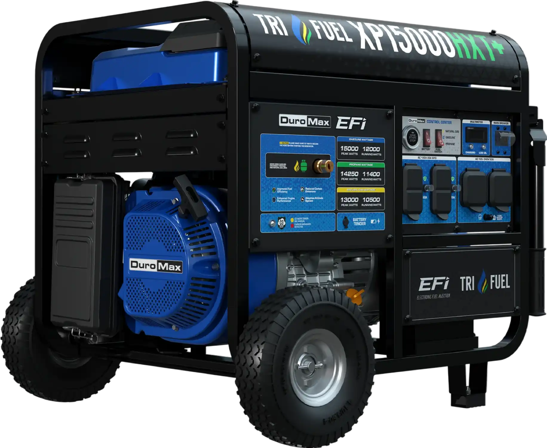 DuroMax XP15000HXT+ 12000W/15000W Generator Tri-Fuel 50A Gasoline Propane Natural Gas CO Alert Remote Start CARB New