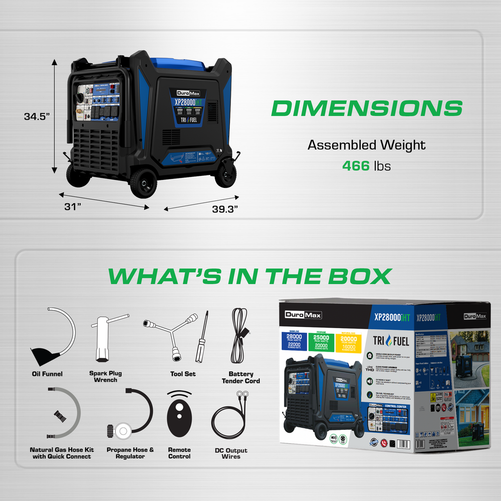 DuroMax 28,000 Watt Tri Fuel Portable Inverter Generator w/ CO Alert