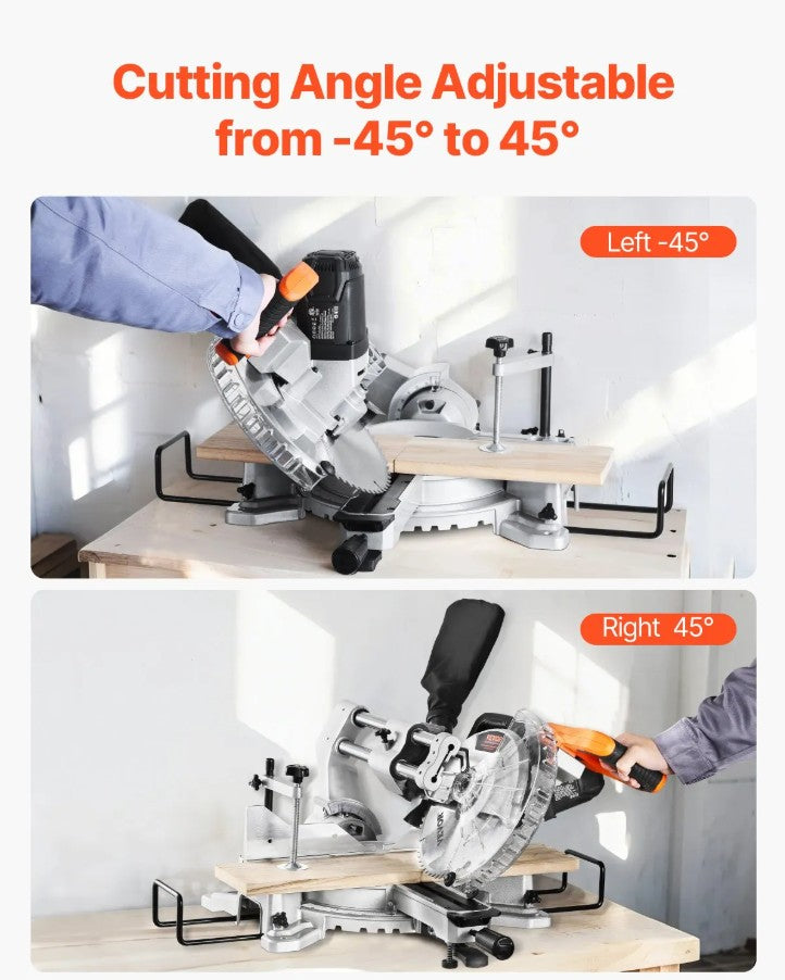 Vevor Sliding Compound Miter Saw 10" 15A Dual Bevel with LED Guide 60-Tooth Blade New