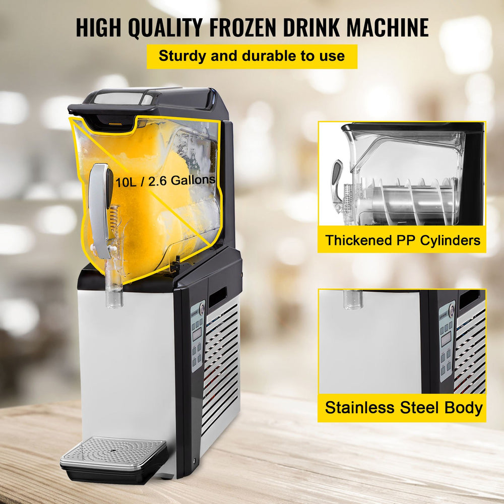 Vevor Slushy Machine 2.6 Gallon 1 Tank 600W Stainless Steel with Auto Clean for Commercial Use New