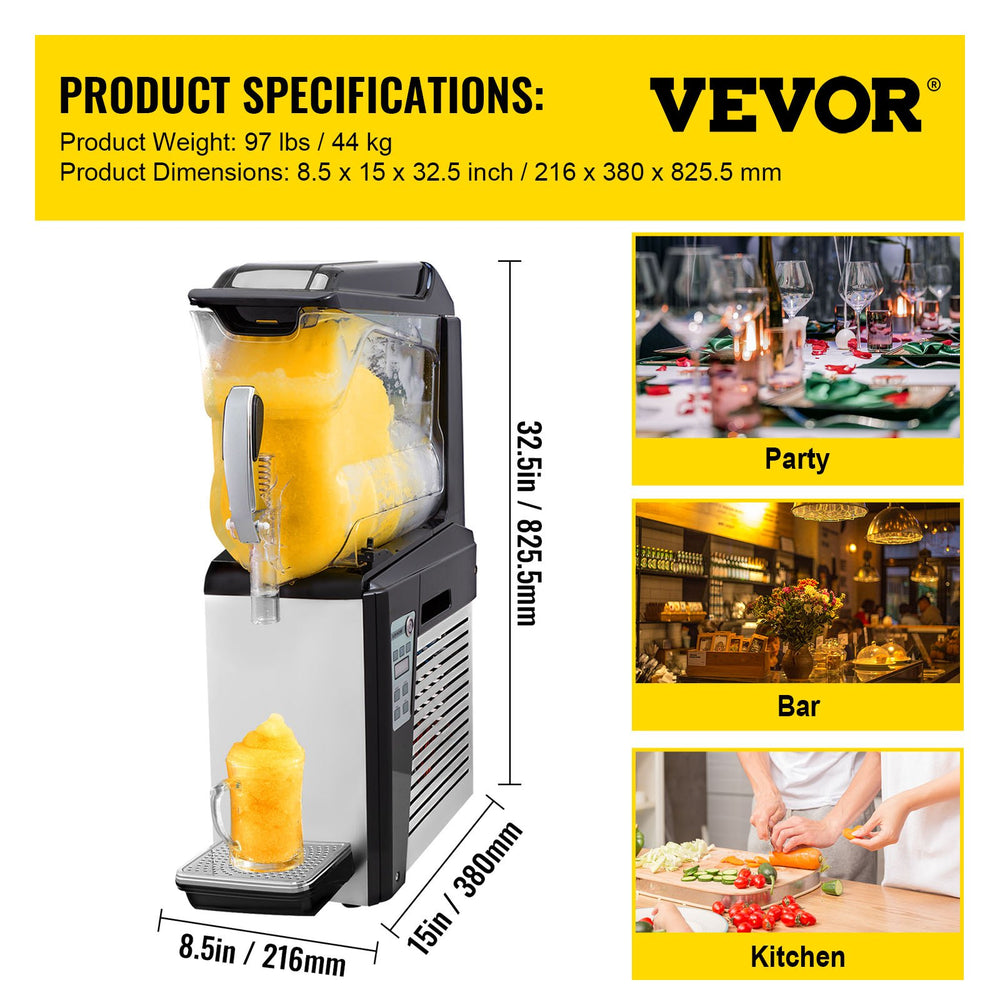 Vevor Slushy Machine 2.6 Gallon 1 Tank 600W Stainless Steel with Auto Clean for Commercial Use New