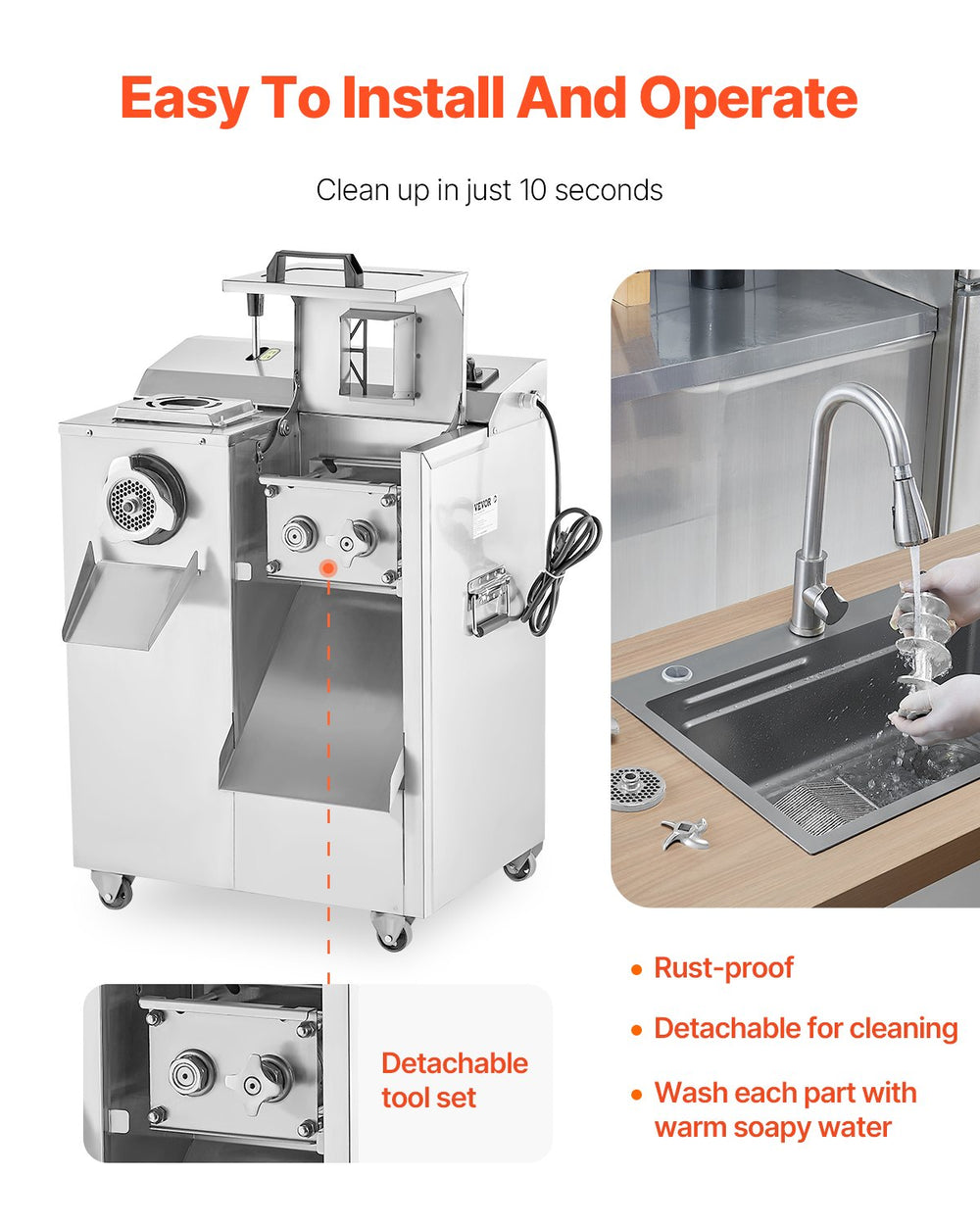 Vevor Commercial Meat Grinder 1100W Electric 14 Lbs/Min 0.2" Cutting Slicer & Sausage Stuffer New