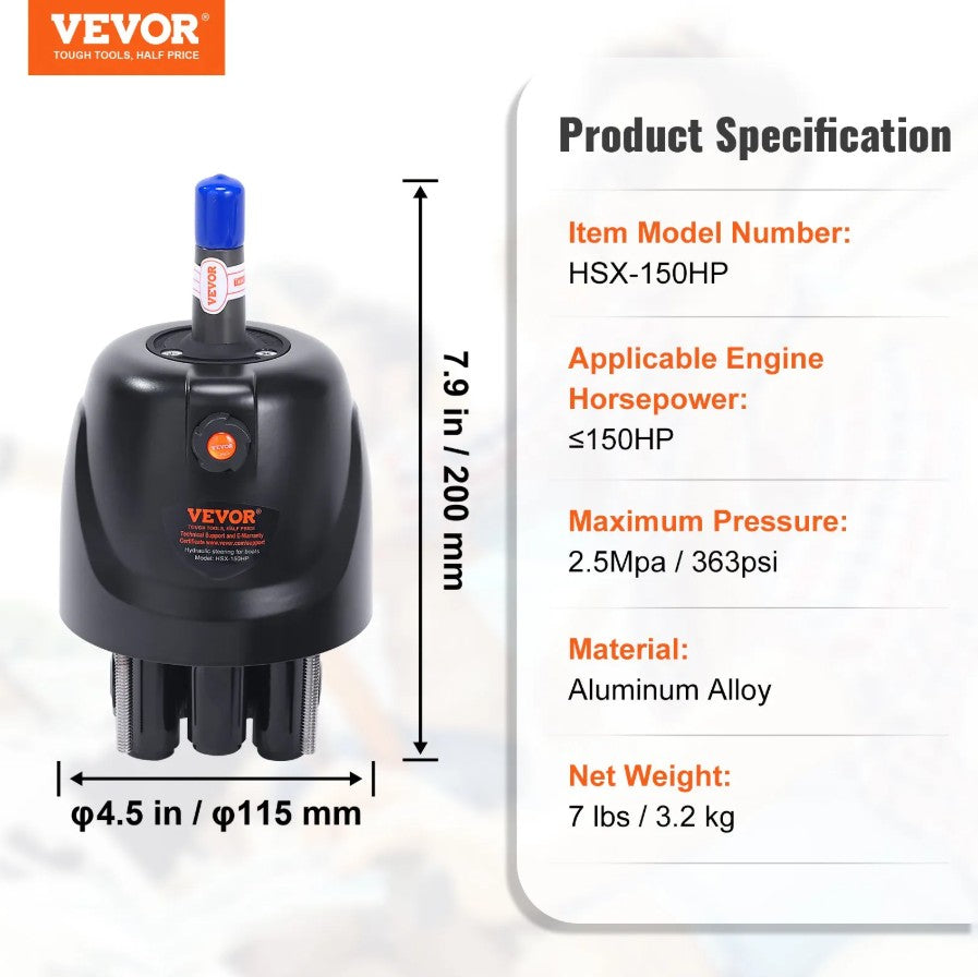 Vevor 1.4 Hydraulic Outboard Steering Pump 150HP Front Mount Helm HH4314-3 New