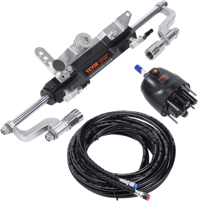 Vevor Hydraulic Outboard Steering Kit System 300 HP 26' Hose Helm Pump 2-Way Lock for Single Engine Boat New