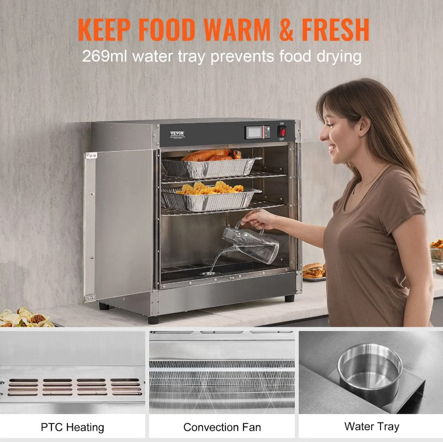 Vevor Hot Box Food Warmer 4-Tier 850W Double Door Stainless Steel with Water Tray New