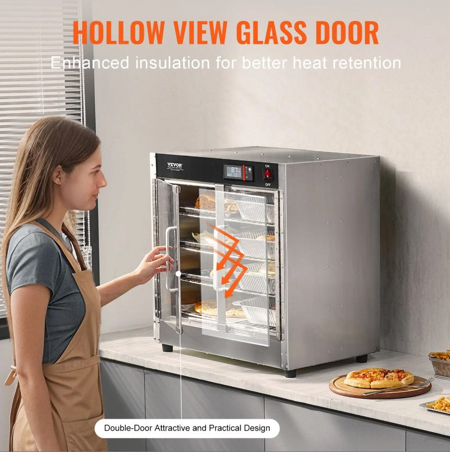 Vevor Hot Box Food Warmer 4-Tier 850W Double Door Stainless Steel with Water Tray New