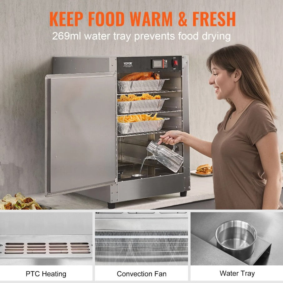 Vevor 5-Tier Hot Box Food Warmer Cabinet Stainless Steel with Water Tray New