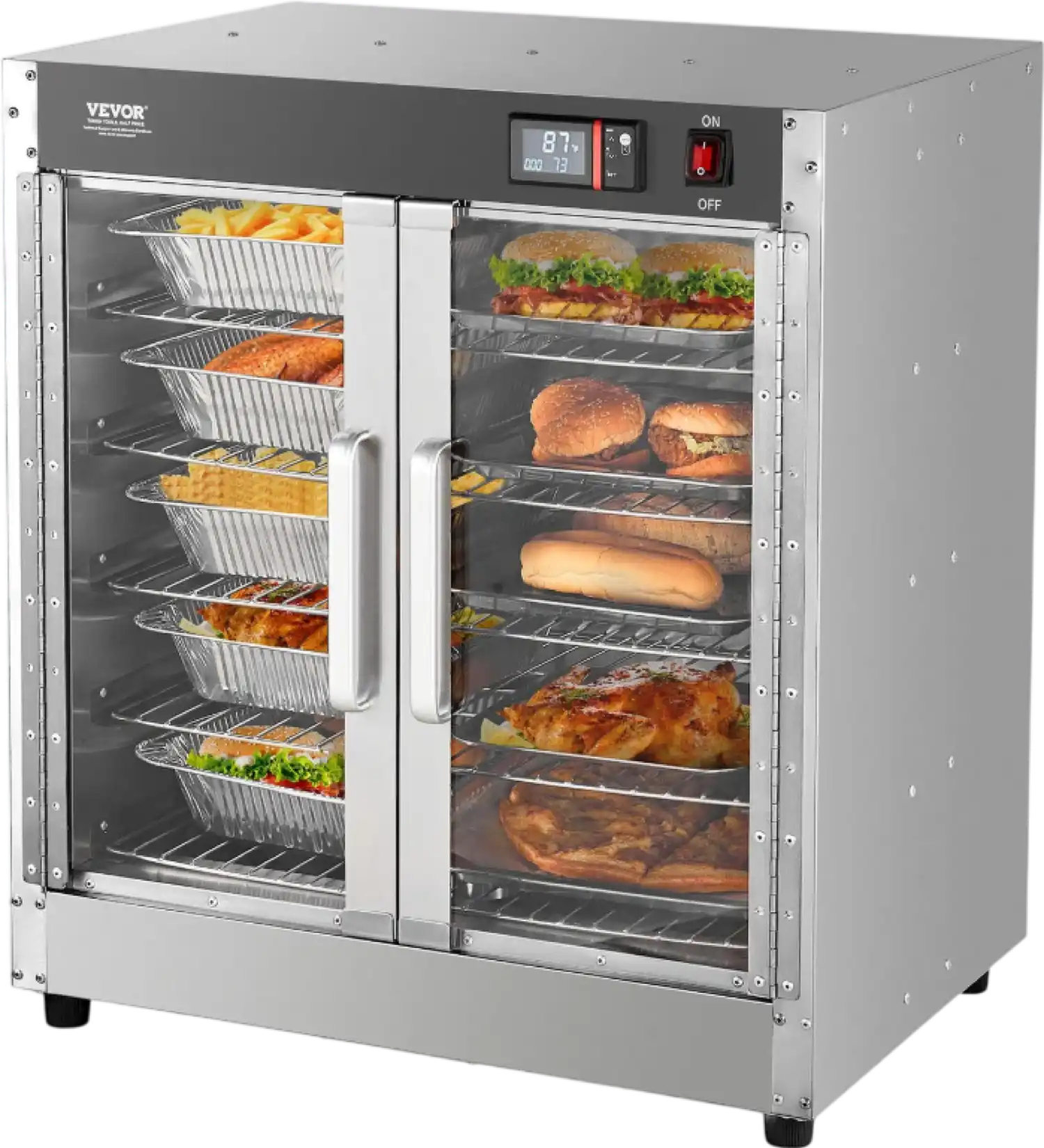 Vevor Hot Box Food Warmer 5 Shelves 850W 360° Air Circulation with Water Tray New