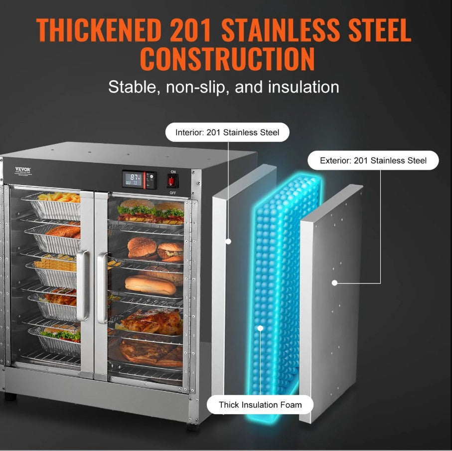 Vevor Hot Box Food Warmer 5 Shelves 850W 360° Air Circulation with Water Tray New