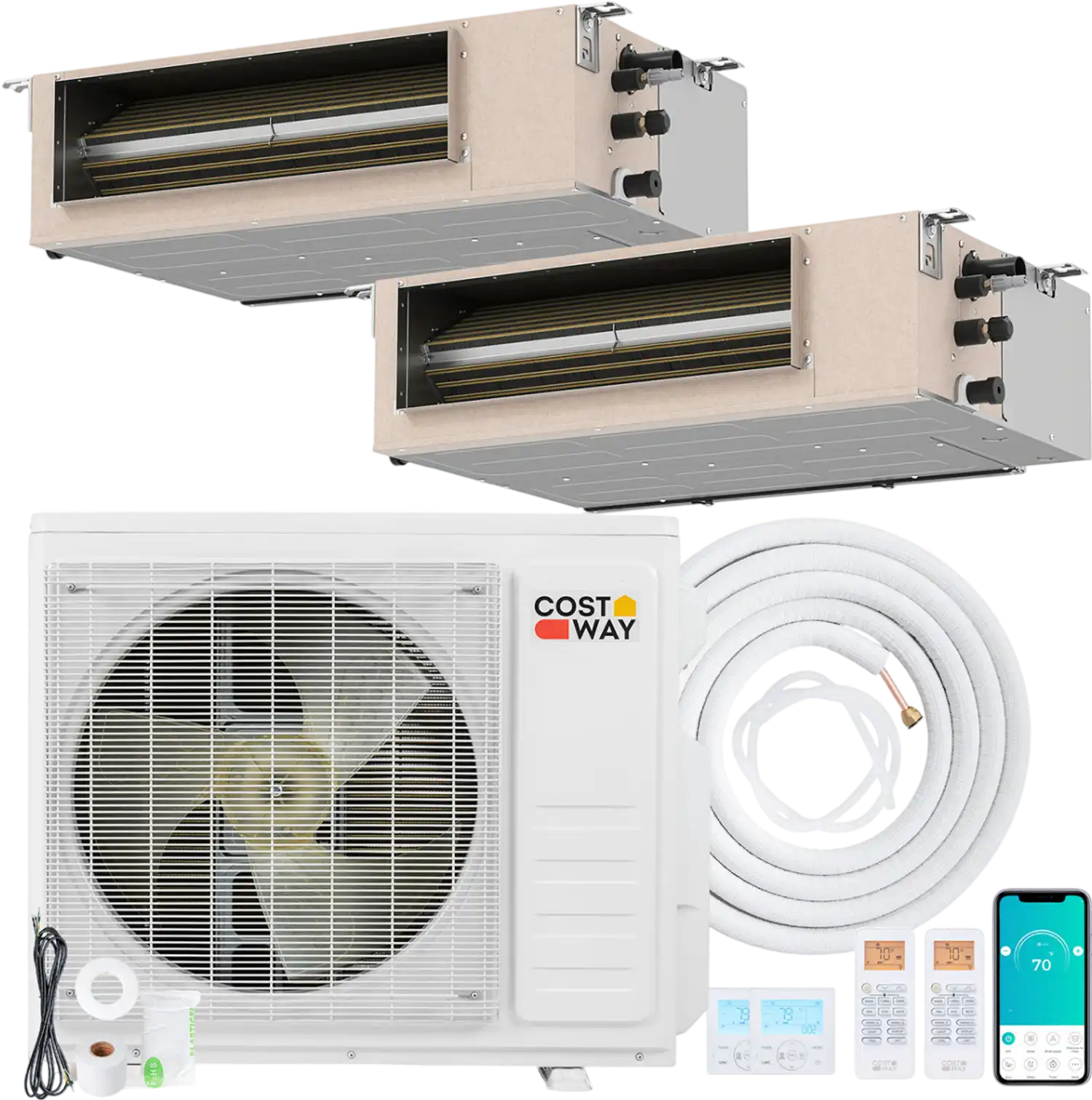 Costway X-Pro 18000 BTU 2 Zone 24 SEER2 Concealed Ducted Mini Split AC 50035405 New