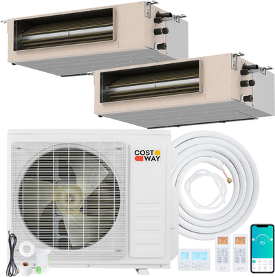 Costway X-Pro 18000 BTU 2 Zone 24 SEER2 Concealed Ducted Mini Split AC 50035405 New