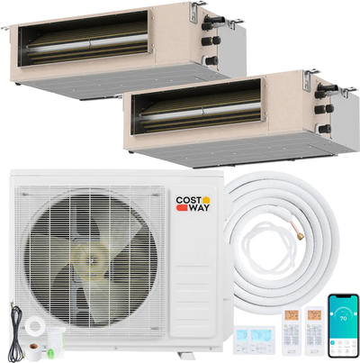 Costway X-Pro 18000 BTU 2 Zone 24 SEER2 Concealed Ducted Mini Split AC 50035405 New