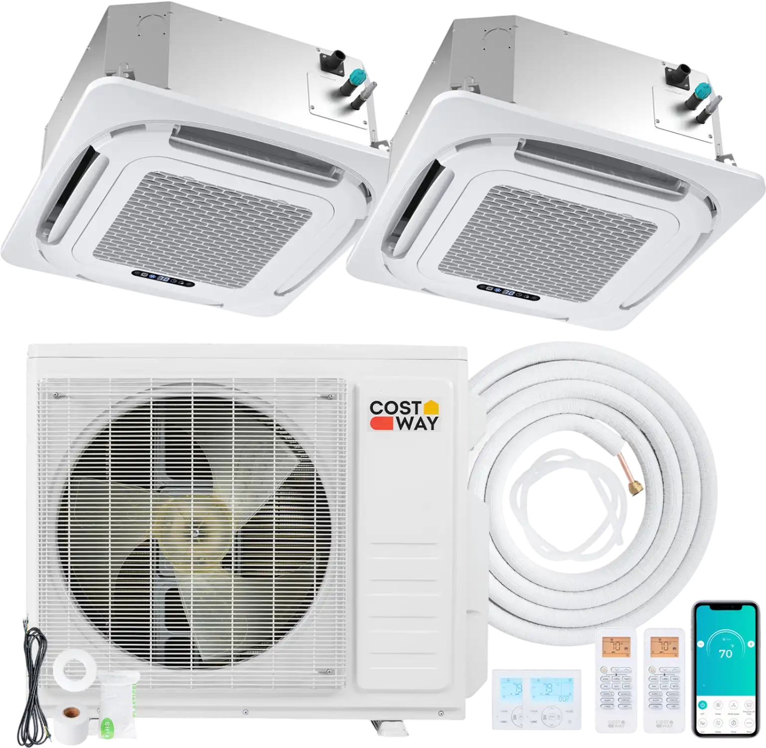 Costway X-Pro 18000 BTU 2 Zone 24 SEER2 Ceiling Cassette Mini Split AC 24264328 New