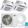 Ceiling cassette mini split AC system with 18,000 BTU capacity, featuring inverter technology and 360° airflow for.
