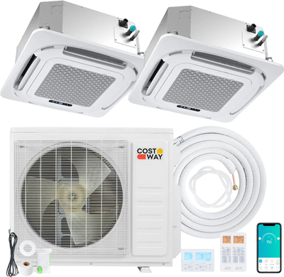 Costway X-Pro 27,000 BTU 2 Zone 24 SEER2 Ceiling Cassette Mini Split AC 14949931 New