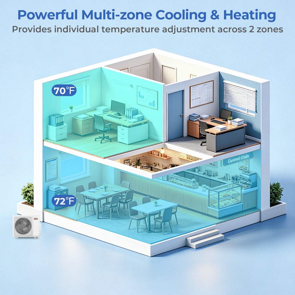 X-Pro 27000 BTU 2 Zone 24 SEER2 Ceiling Cassette Mini Split AC-12K + 18K - Gallery View 1 of 11