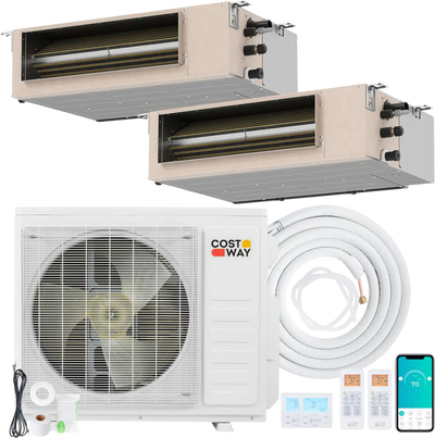 Costway X-Pro 27,000 BTU 2 Zone 24 SEER2 Concealed Ducted Mini Split AC 87830883 New