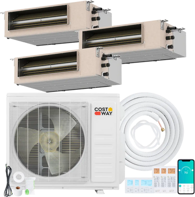 Costway X-Pro 27,000 BTU 3 Zone 24 SEER2 Concealed Ducted Mini Split AC 54349225 New