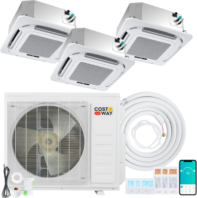 Costway X-Pro 27,000 BTU 3 Zone 24 SEER2 Ceiling Cassette Mini Split AC 26327312 New