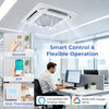 Ceiling cassette mini split AC with smart control, 3 zones, and whisper-quiet operation for homes or offices.