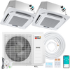 Ceiling cassette mini split AC system with 2 zones, 35000 BTU, featuring inverter technology and 360° airflow for.