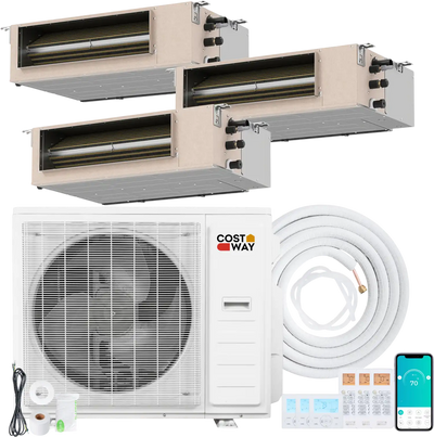 Costway X-Pro 35,000 BTU 3 Zone 22.5 SEER2 Concealed Ducted Mini Split AC 32879095 New