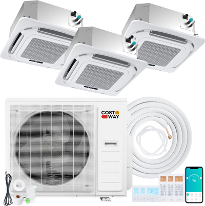Costway X-Pro 35,000 BTU 3 Zone 22.5 SEER2 Ceiling Cassette Mini Split AC 80313920 New