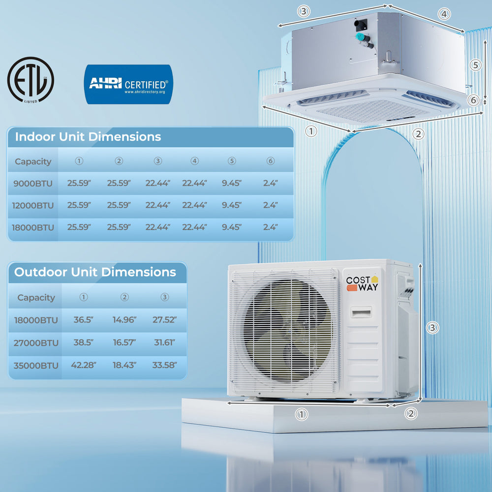 Ceiling cassette unit of the X-Pro 35000 BTU Mini Split AC with 360° airflow for efficient climate control.